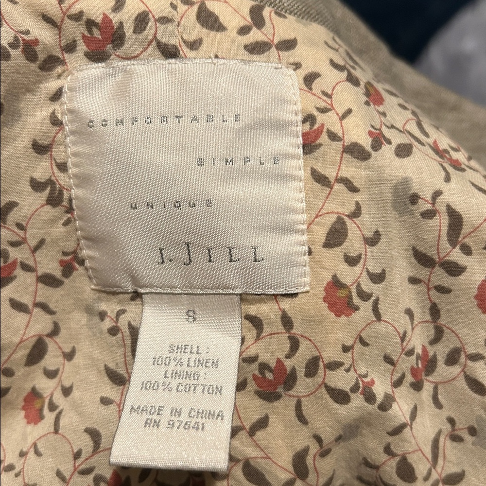 J. Jill Beige and Red Floral Linen Blouse